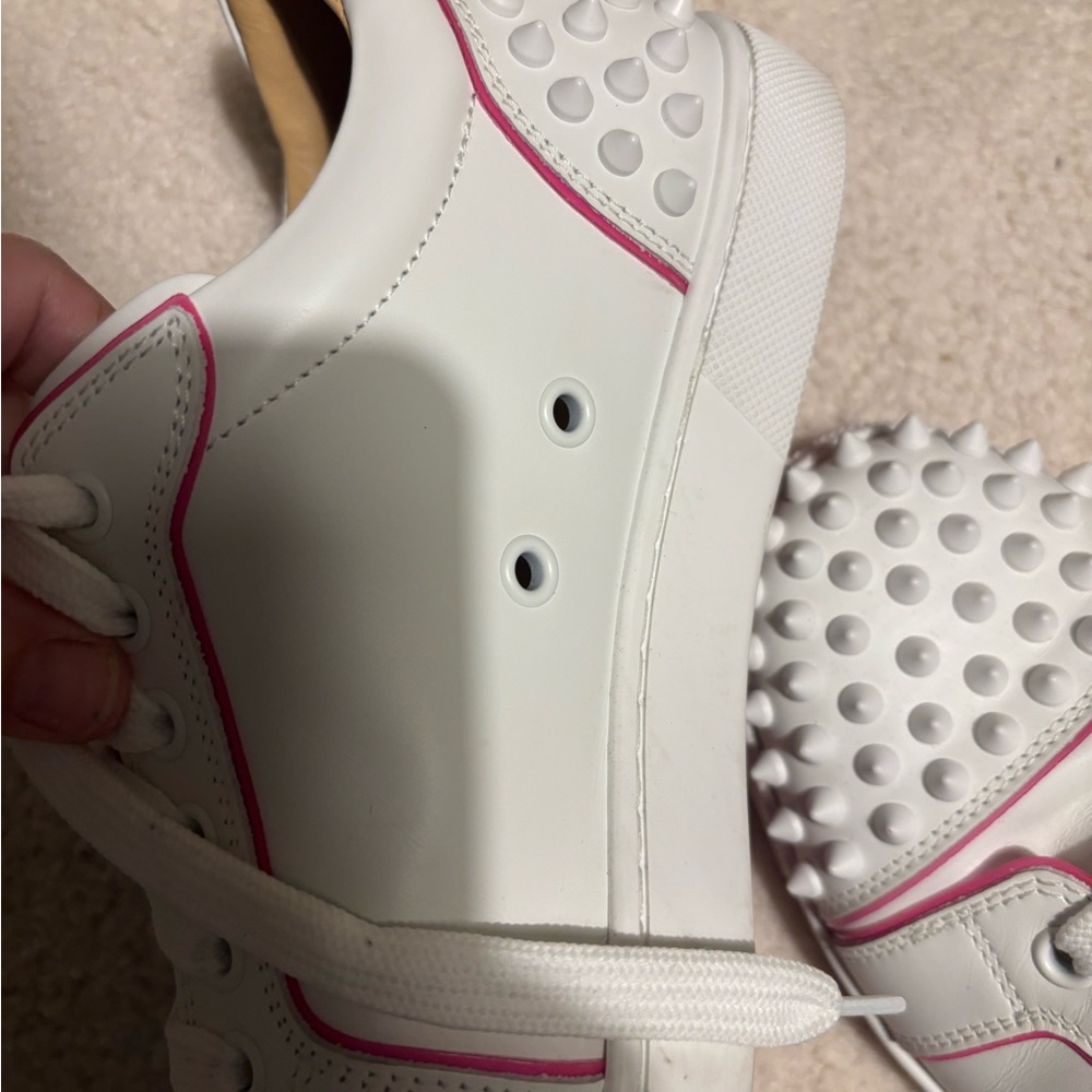 Authentic Christian Louboutin White and Pink Studded Sneakers 37.5 - Picture 12 of 12